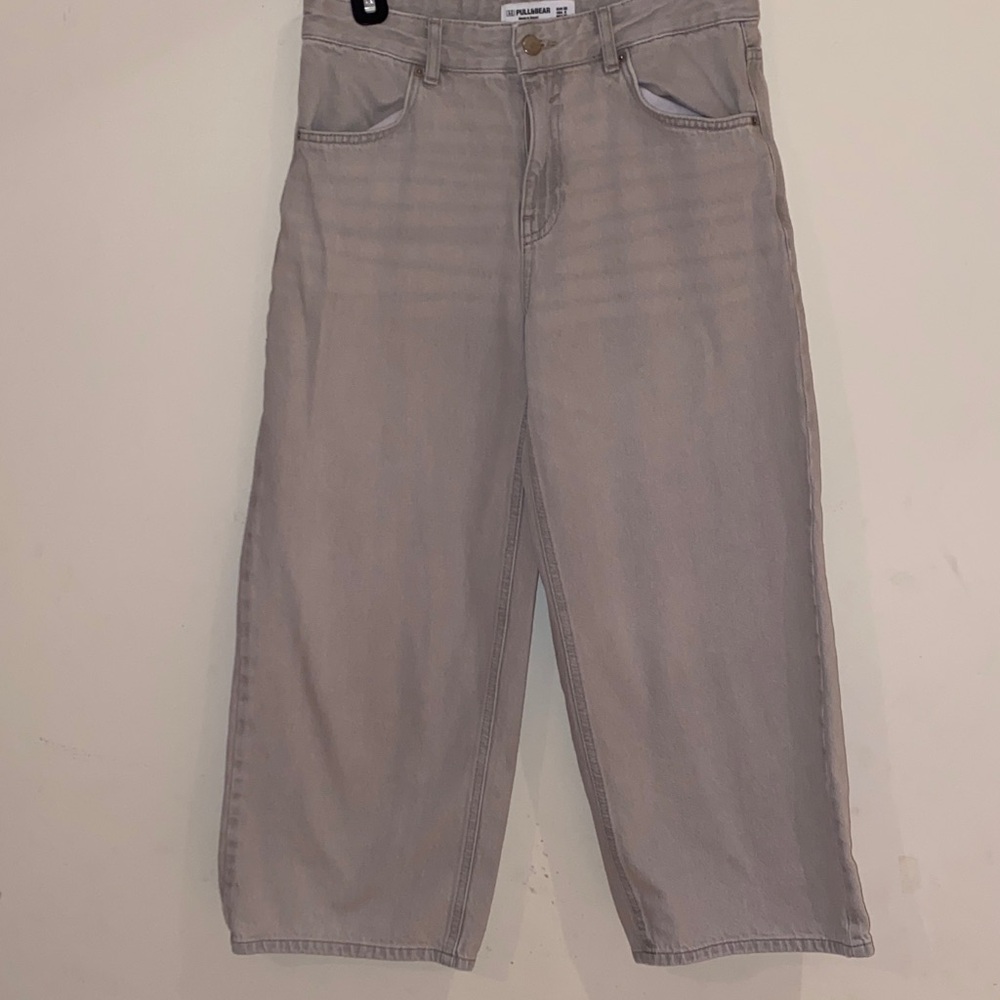 Pull & Bear light warm gray denim barrel leg jeans Sz 4